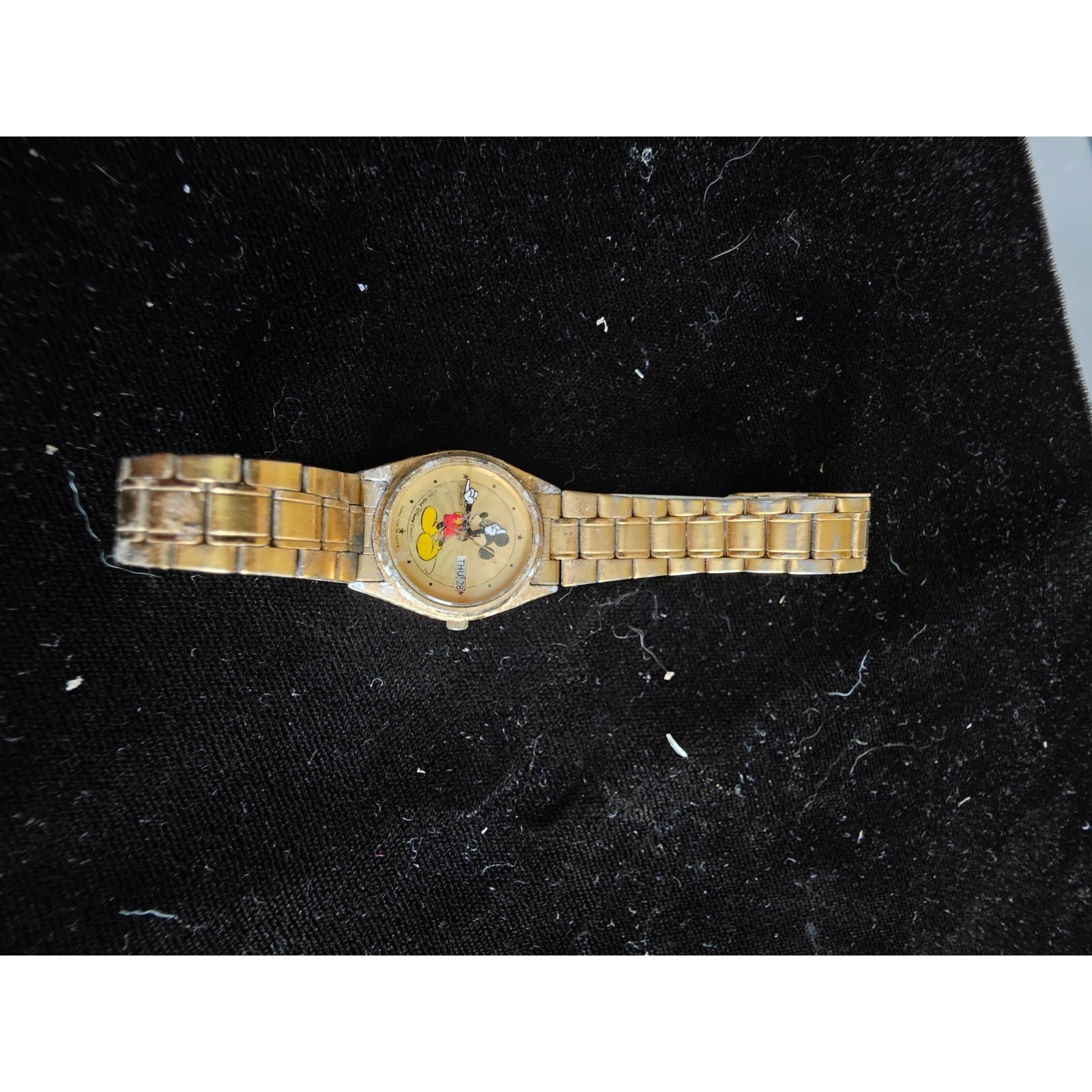 Vintage Lorus Mickey Mouse Day Date Gold Tone President Link Watch